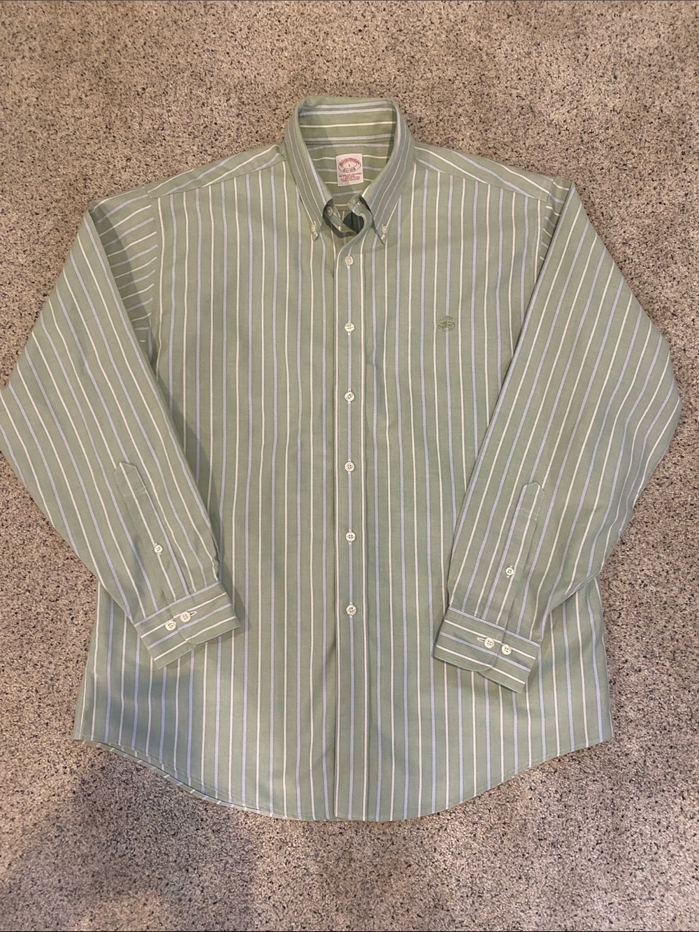 Brooks Brothers Light Green and White Stripe Button-Down Shirt